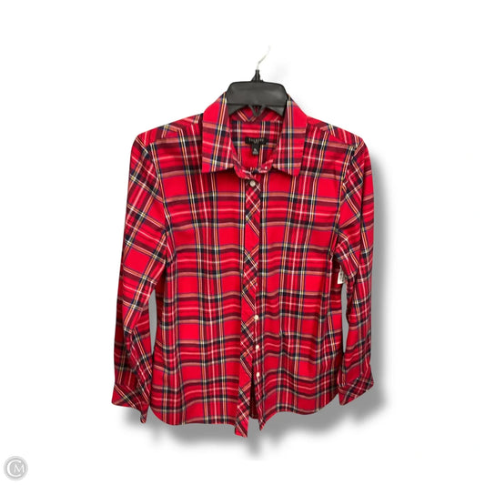 Blouse Long Sleeve By Talbots In Plaid Pattern, Size: Mp
