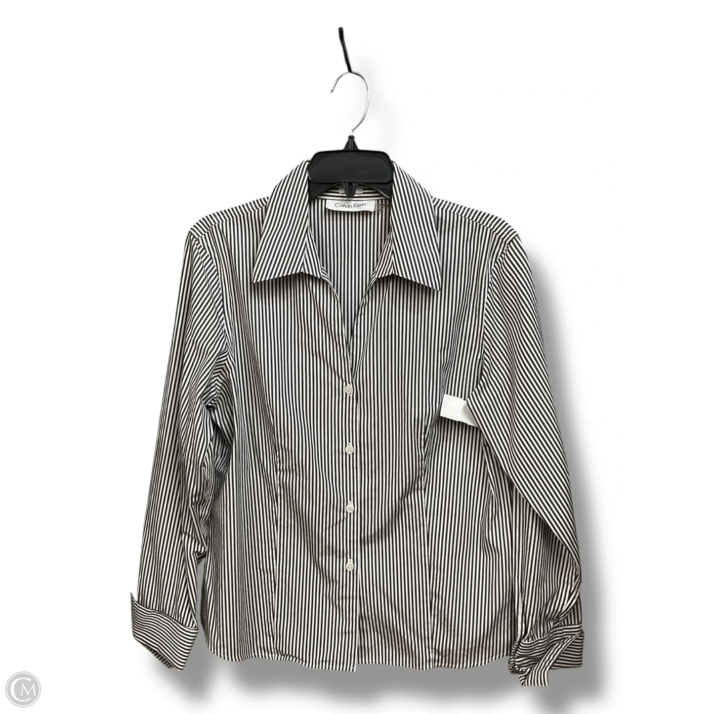 Blouse Long Sleeve By Calvin Klein In Striped Pattern, Size: L