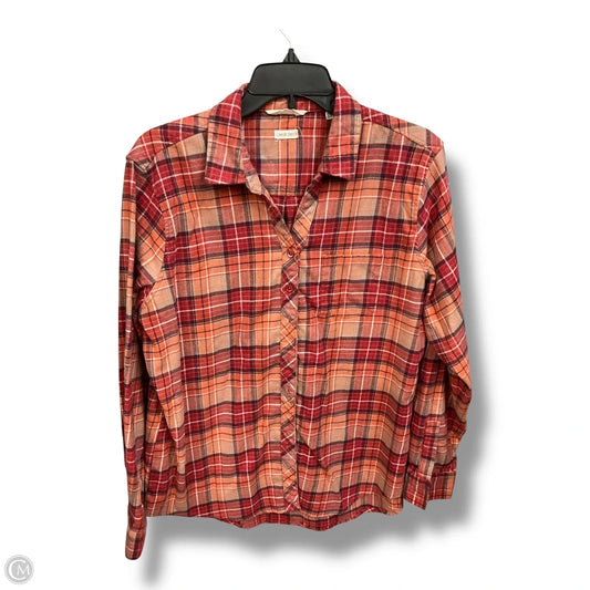 Blouse Long Sleeve By Weatherproof In Plaid Pattern, Size: L