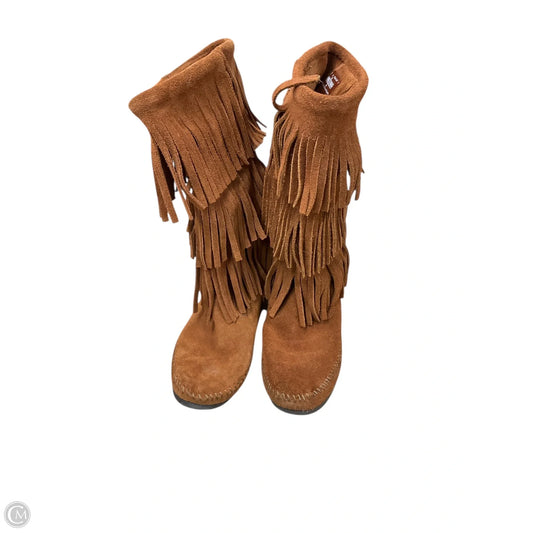 Boots Mid-calf Flats By Minnetonka In Brown, Size: 8
