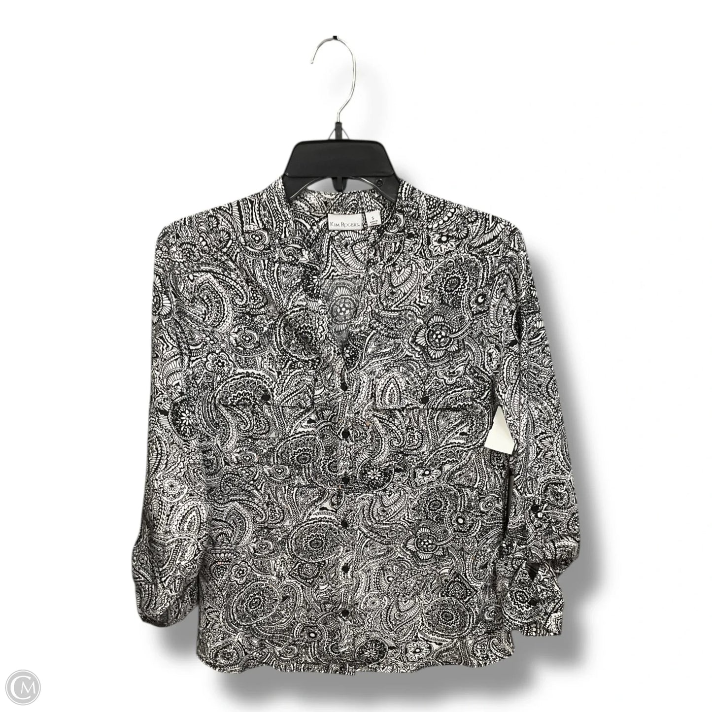 Blouse Long Sleeve By Kim Rogers In Black & White, Size: S