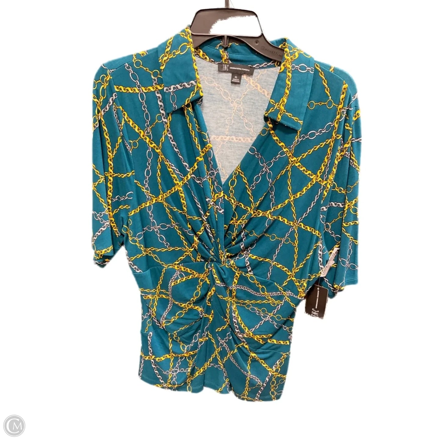 Top Short Sleeve By International Concepts In Green & Yellow, Size: Xl