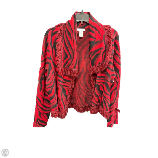 Sweater Cardigan By Chicos In Black & Red, Size: L