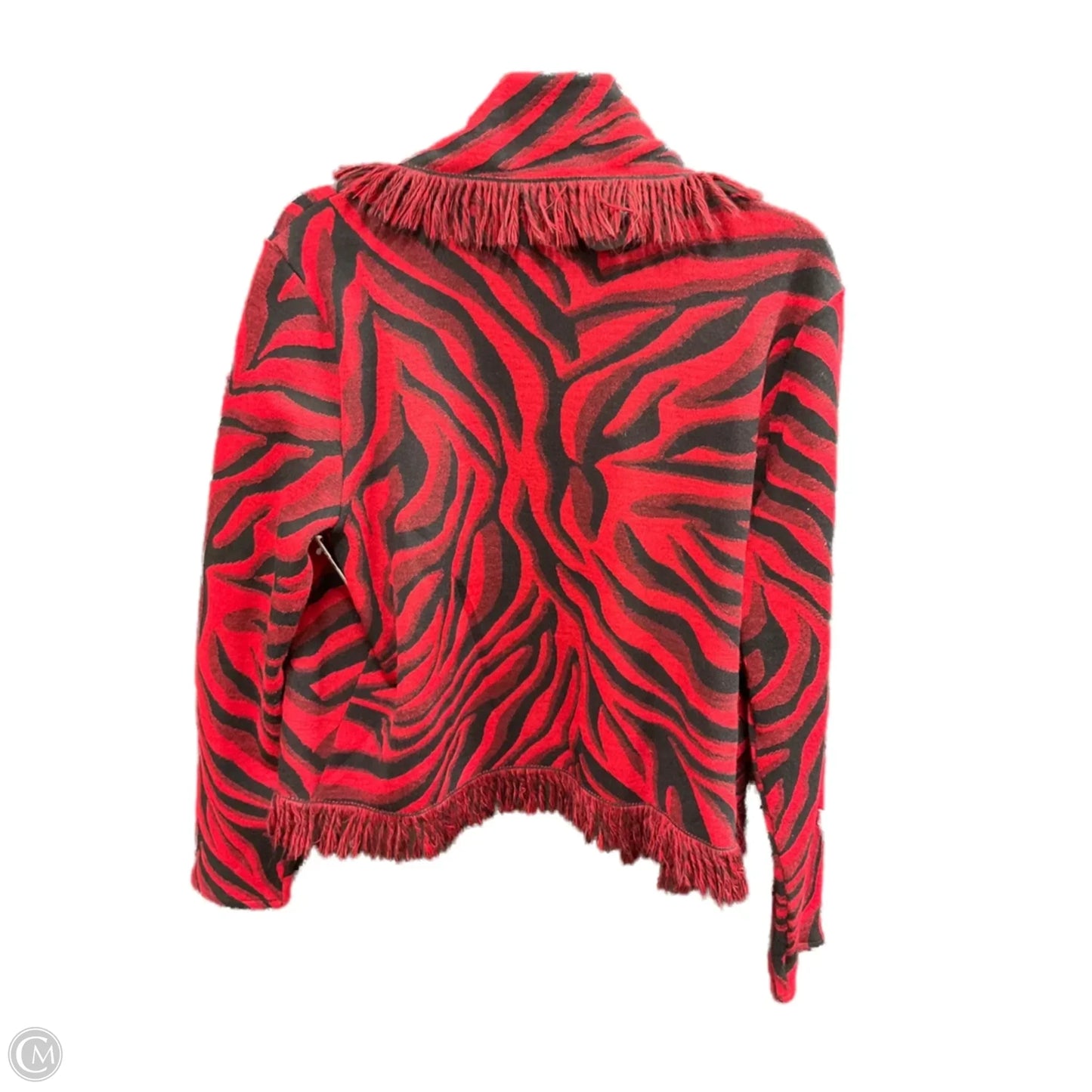 Sweater Cardigan By Chicos In Black & Red, Size: L