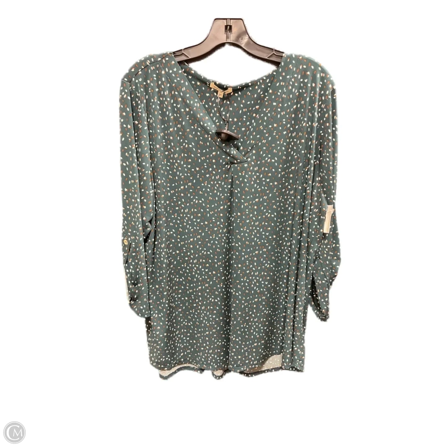 Top 3/4 Sleeve By Clothes Mentor In Green & Tan, Size: 3x