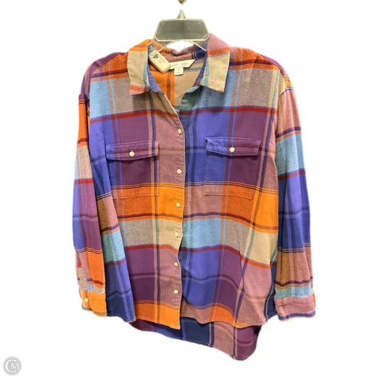 Blouse Long Sleeve By Old Navy In Plaid Pattern, Size: L