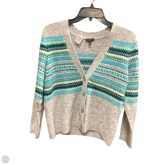 Sweater Cardigan By Talbots In Blue & Grey, Size: Mp
