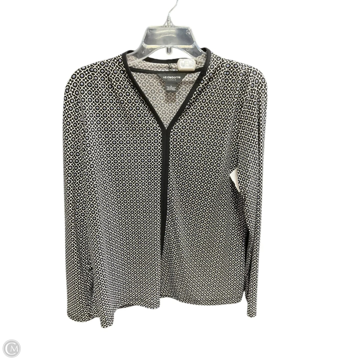 Top Long Sleeve Basic By Liz Claiborne In Black & White, Size: L