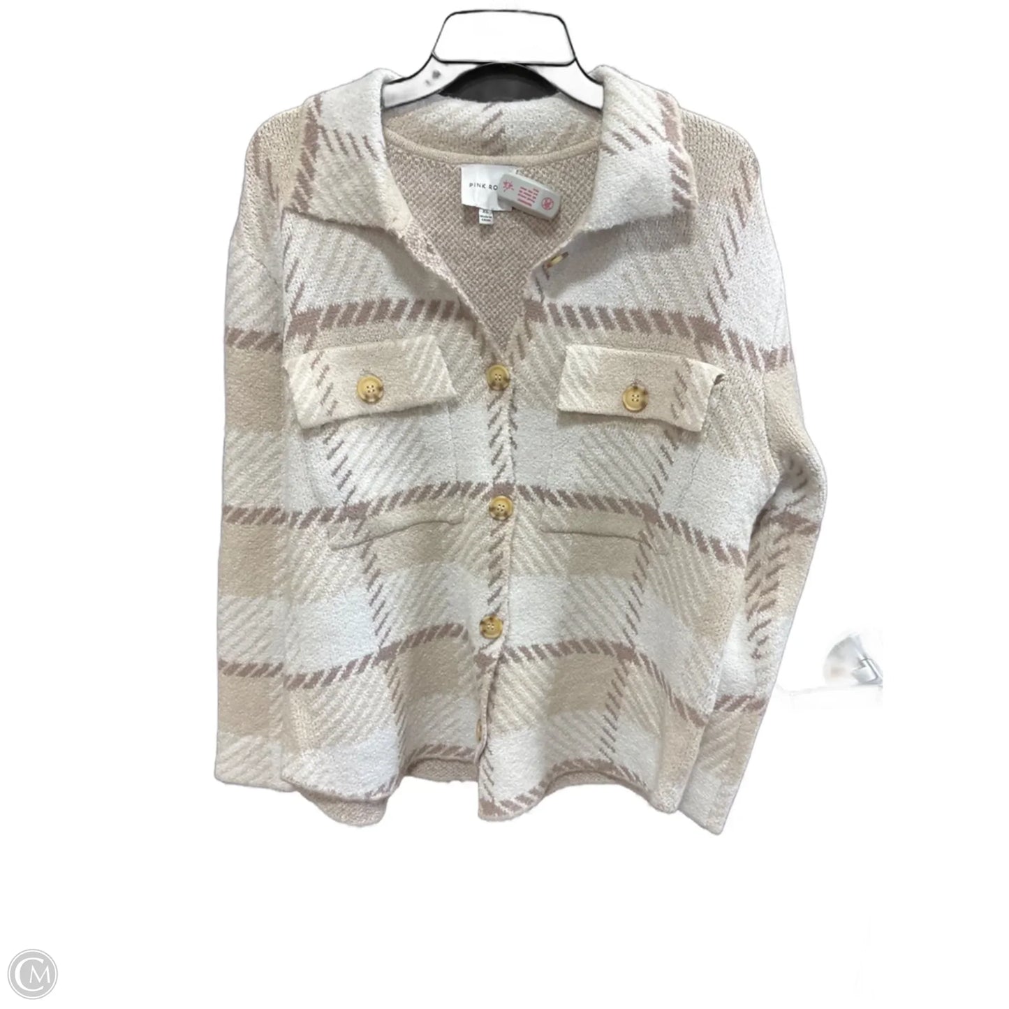 Sweater Cardigan By Pink Rose In Tan & White, Size: Xl