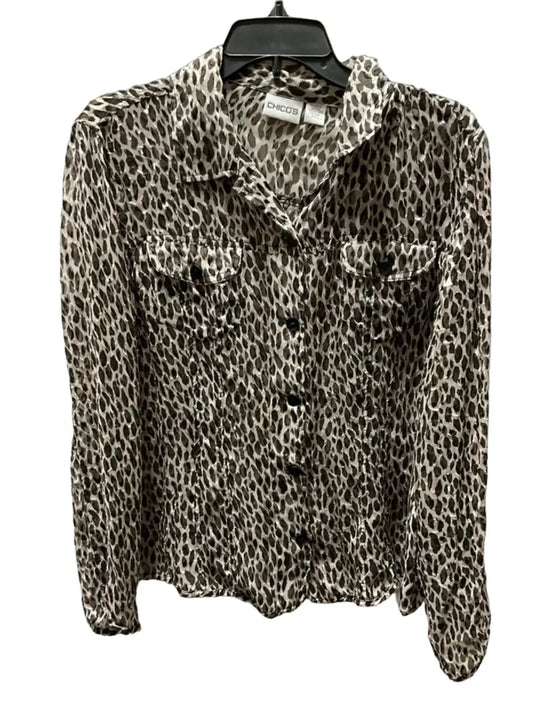 Blouse Long Sleeve By Chicos In Animal Print, Size: L