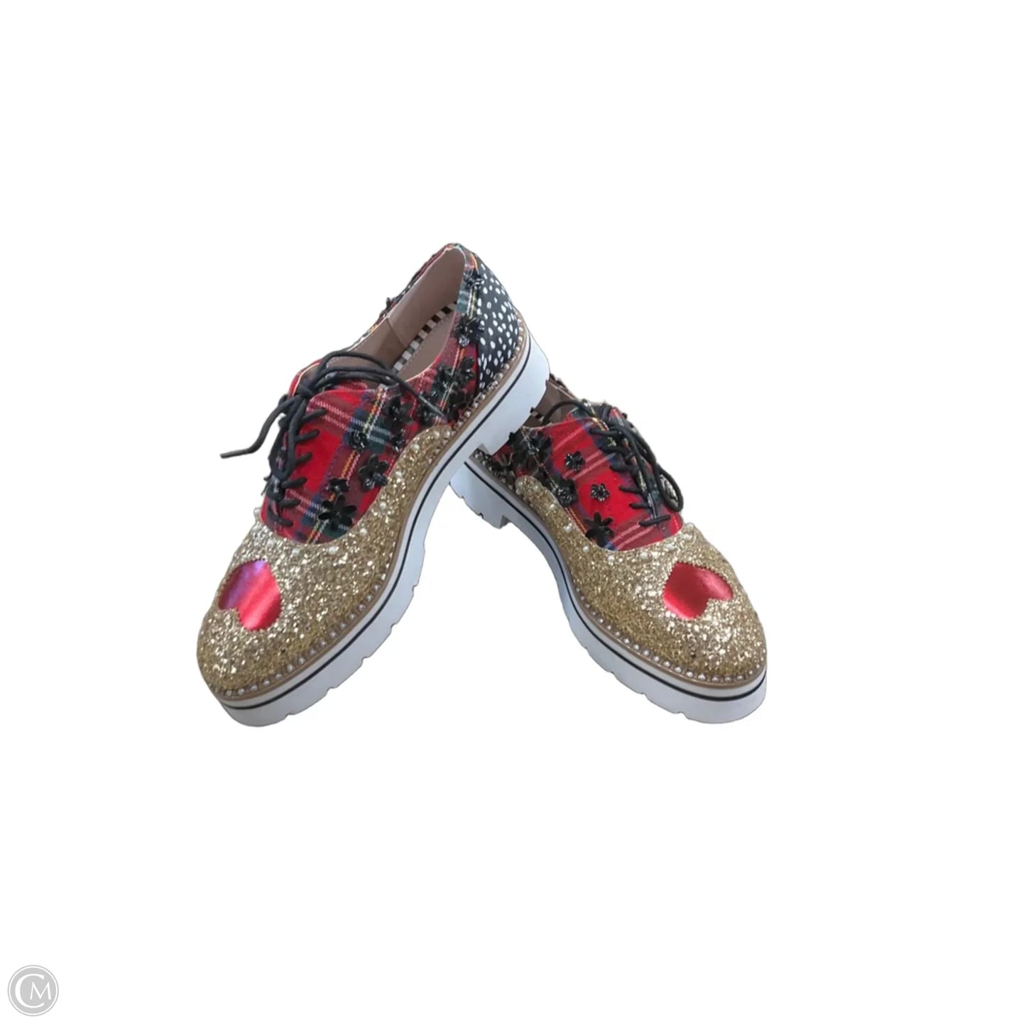 Shoes Flats By Betsey Johnson In Black & Gold, Size: 8