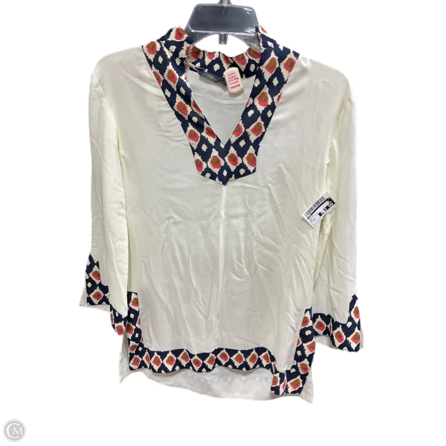 Top Long Sleeve By Thml In Blue & White, Size: Xs