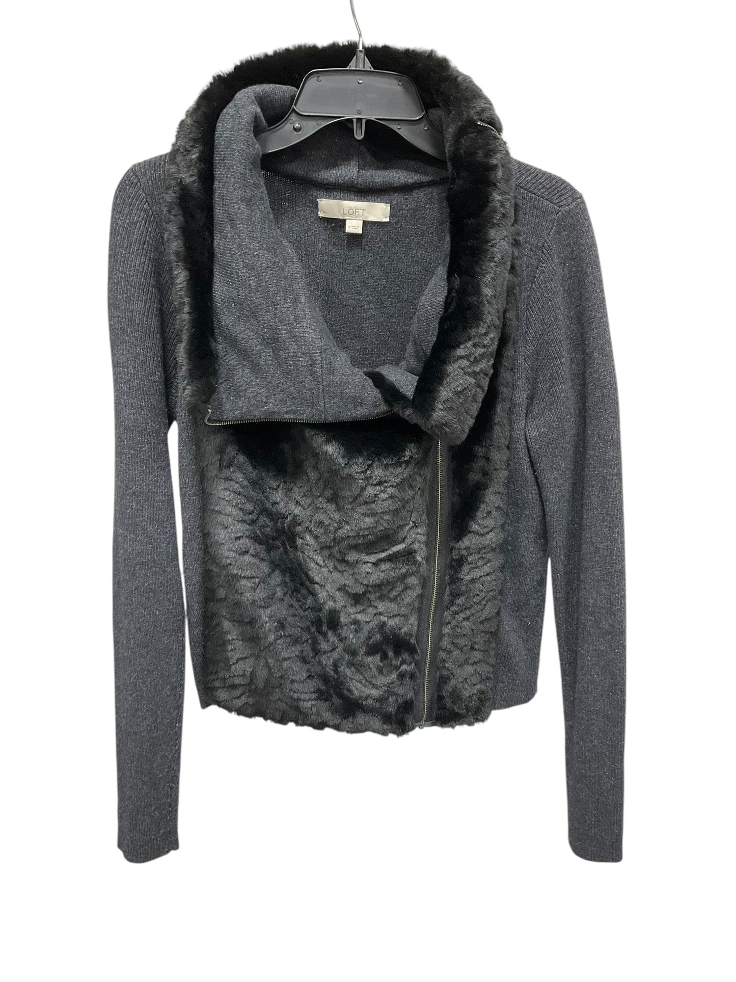 Sweater Cardigan By Loft In Black & Grey, Size: M