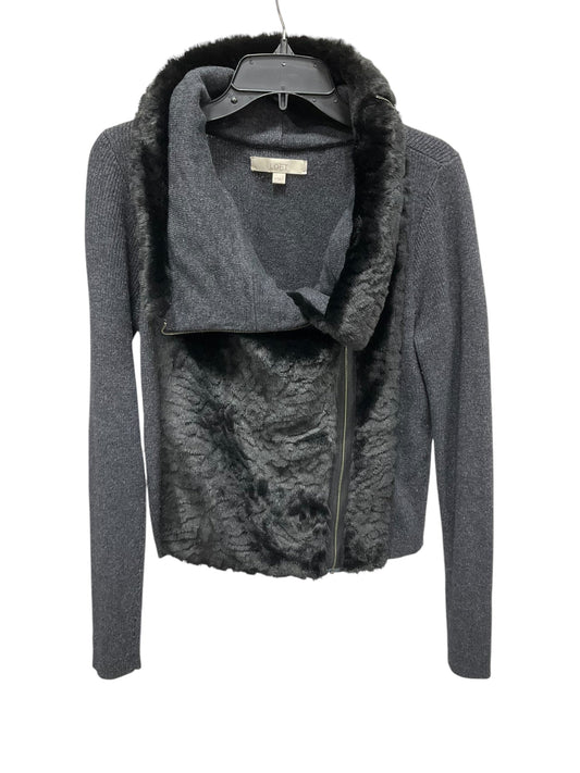 Sweater Cardigan By Loft In Black & Grey, Size: M