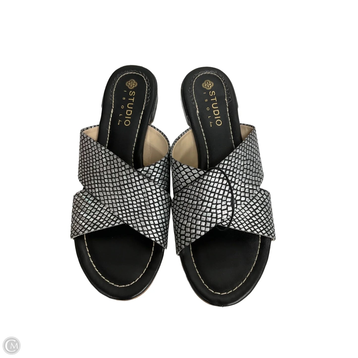 Sandals Flats By Clothes Mentor In Black Silver, Size: 8