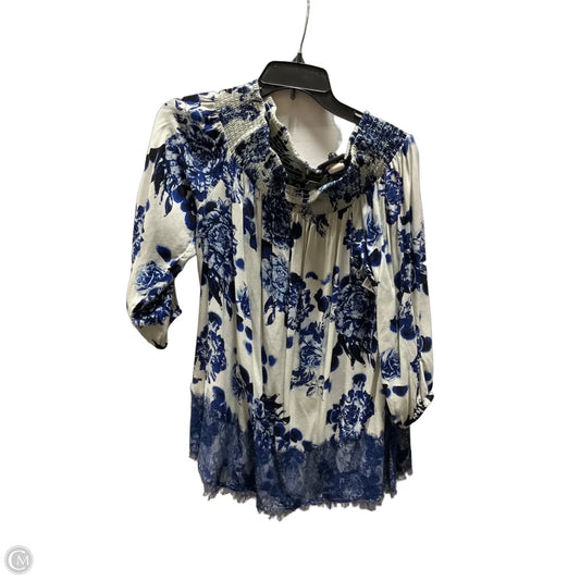 Top 3/4 Sleeve By Chelsea And Theodore In Blue & White, Size: S