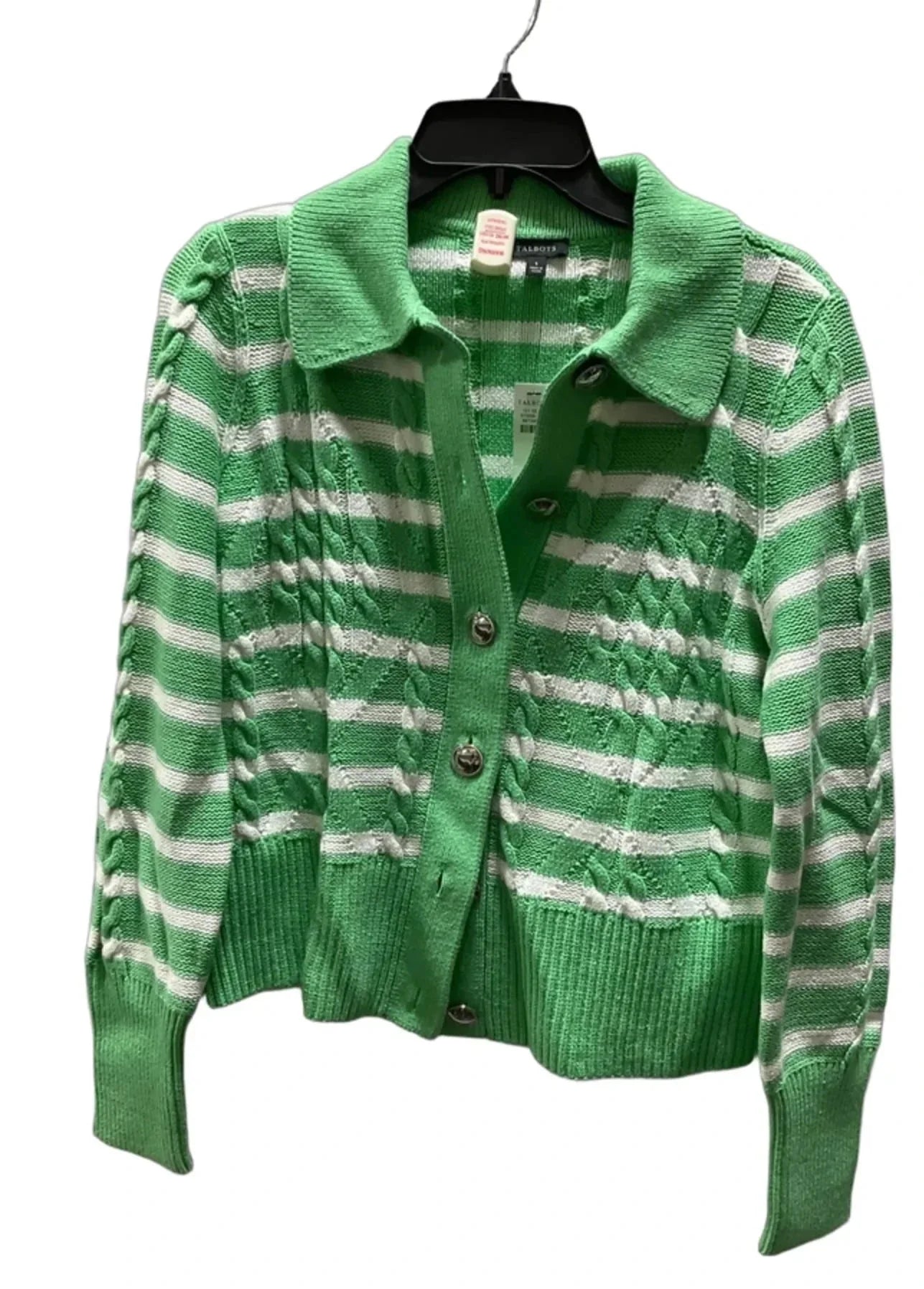 Cardigan By Talbots In Green & White, Size: S