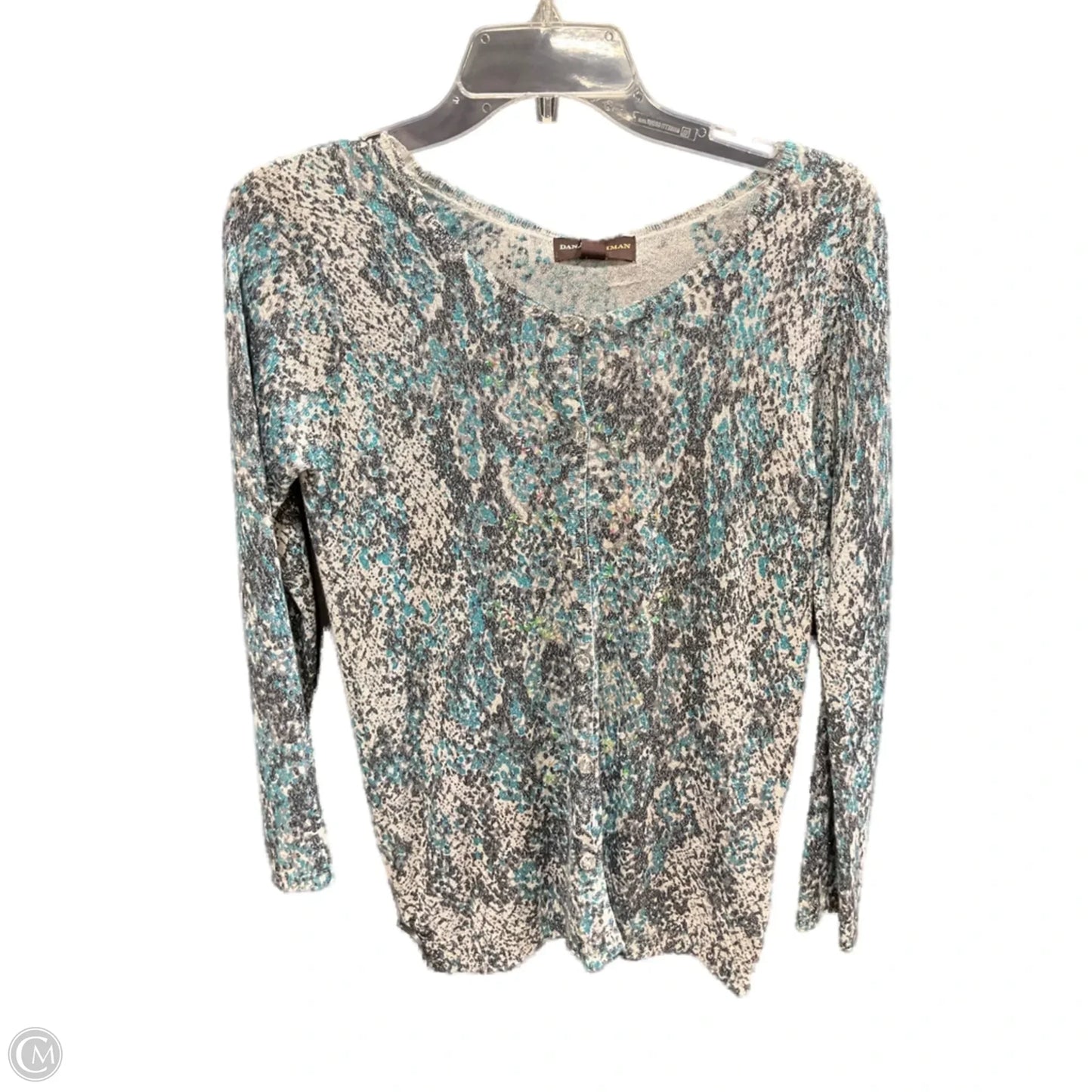 Sweater Cardigan By Dana Buchman In Blue & Silver, Size: S