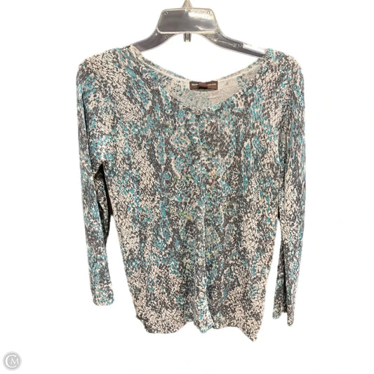 Sweater Cardigan By Dana Buchman In Blue & Silver, Size: S
