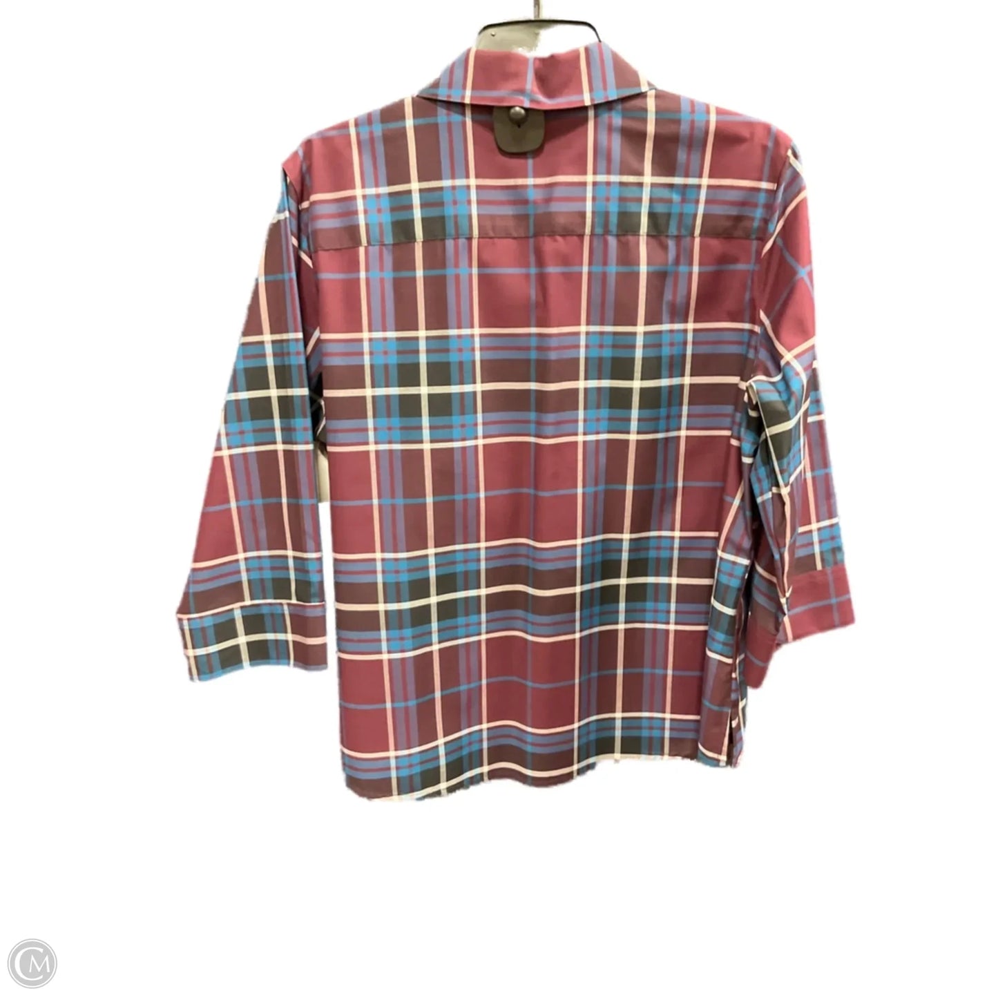 Blouse Long Sleeve By Foxcroft In Plaid Pattern, Size: 14petite