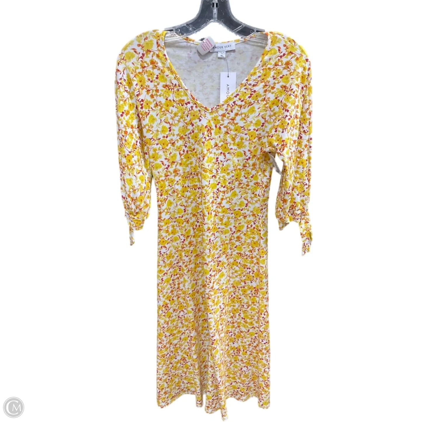 Dress Casual Midi By Amour In White & Yellow, Size: Xs
