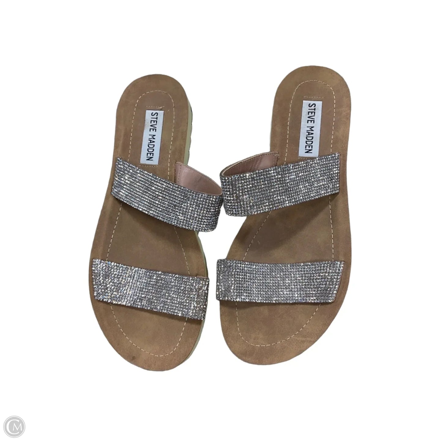 Sandals Flats By Steve Madden In Silver & Tan, Size: 7.5