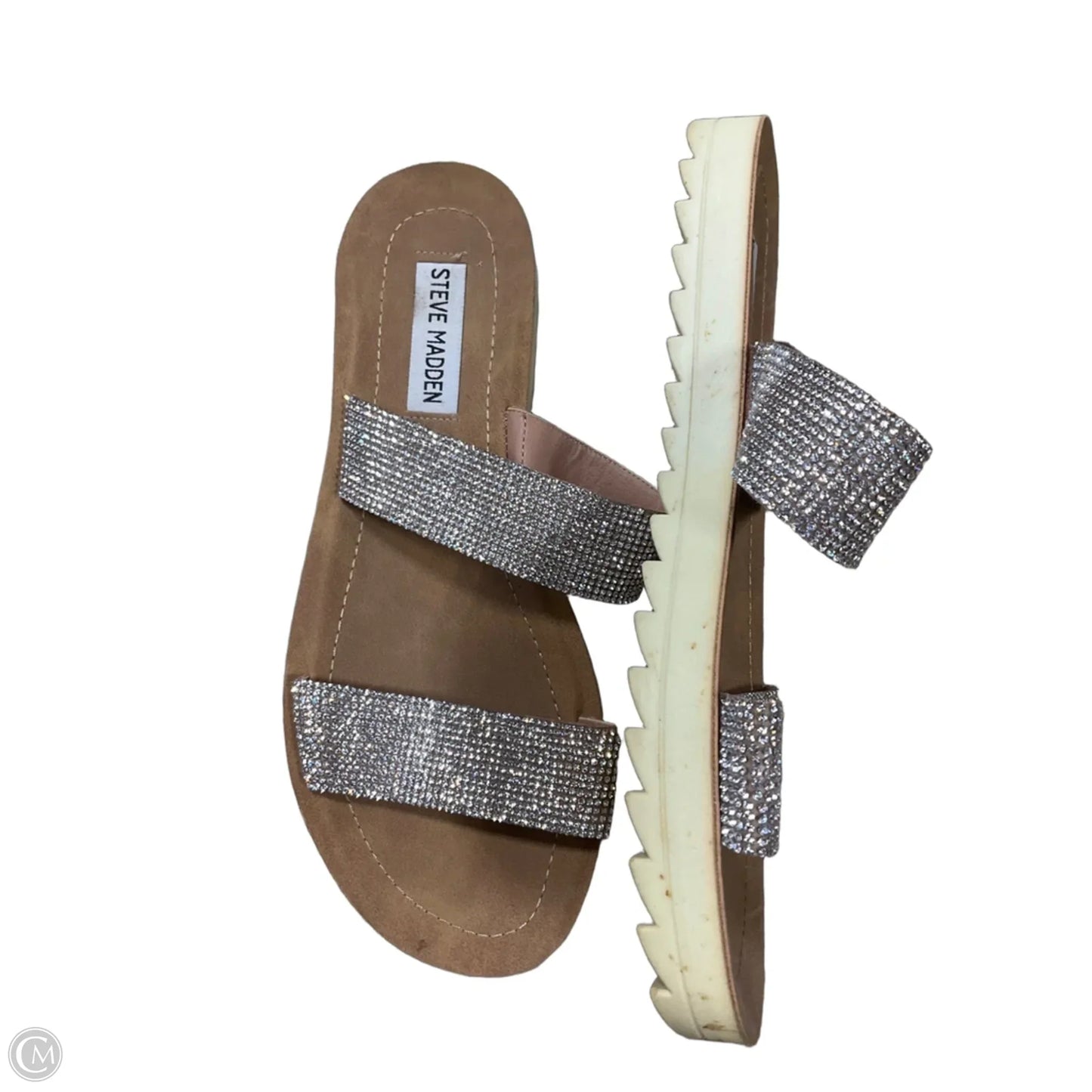 Sandals Flats By Steve Madden In Silver & Tan, Size: 7.5