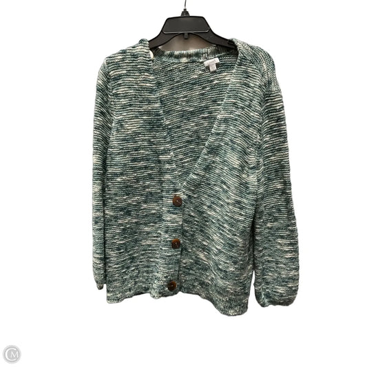 Sweater Cardigan By Pure Jill In Green & White, Size: Xl