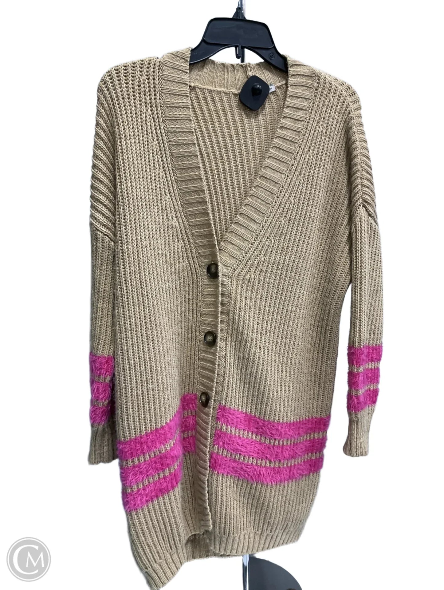 Sweater Cardigan By Clothes Mentor In Pink & Tan, Size: M