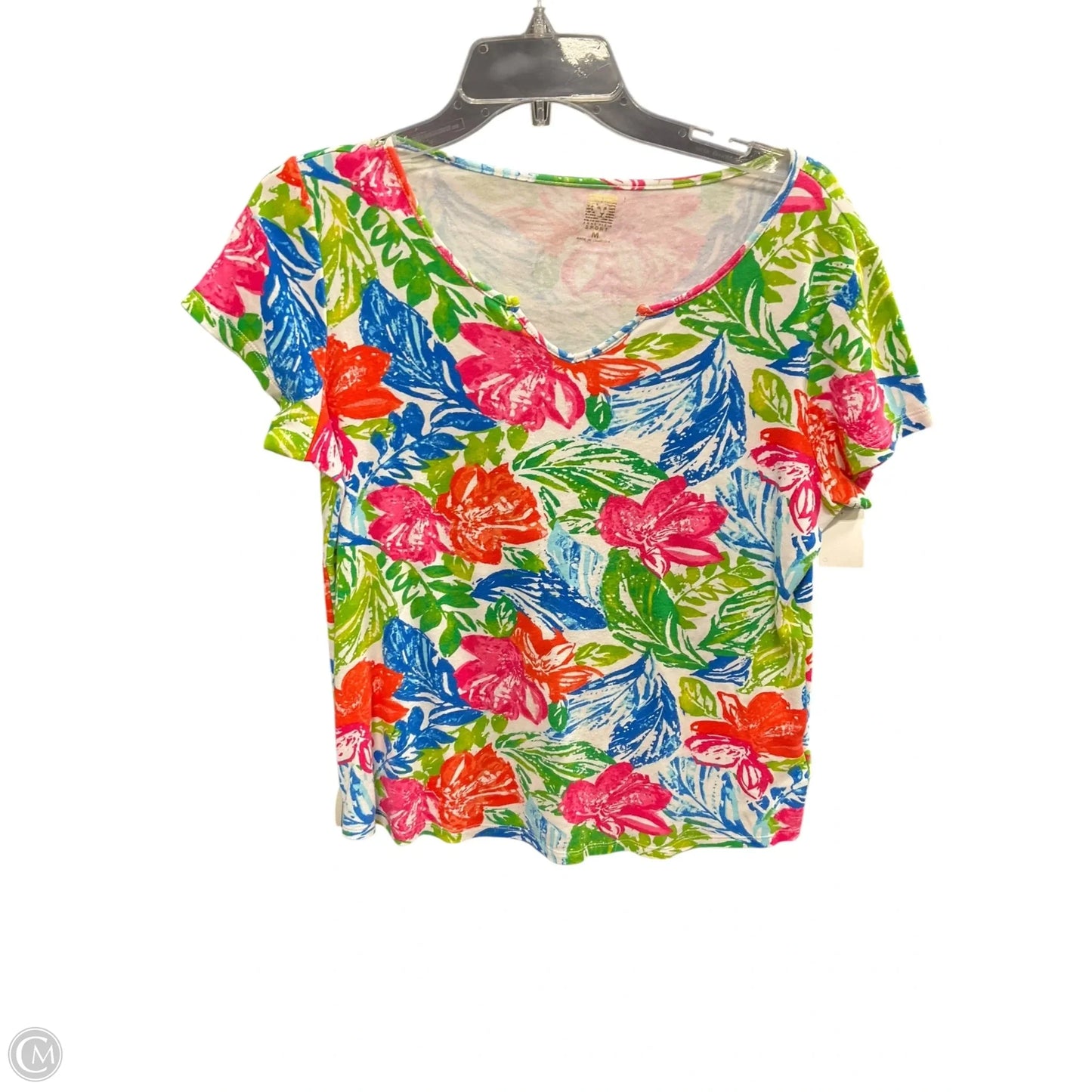 Top Short Sleeve By Anne Klein In Tropical Print, Size: M