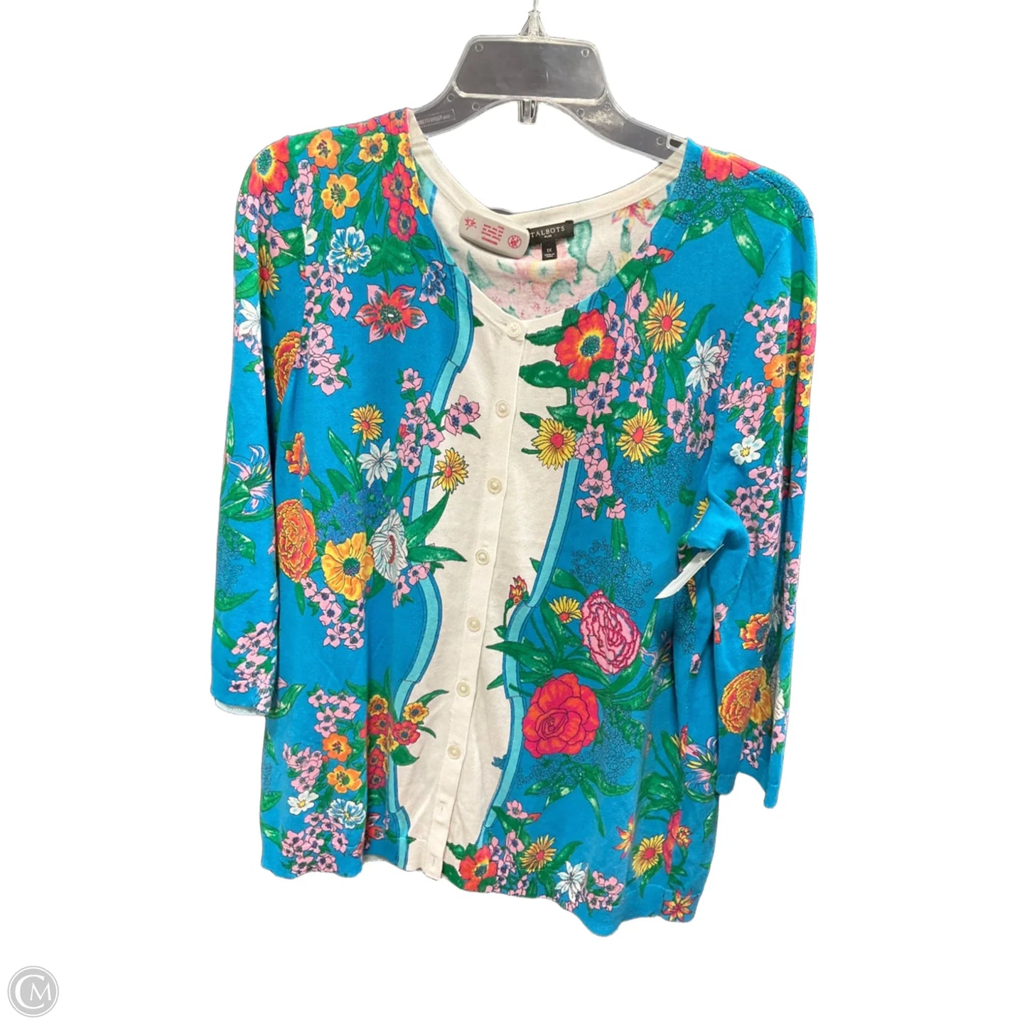 Sweater Cardigan By Talbots In Floral Print, Size: 1x