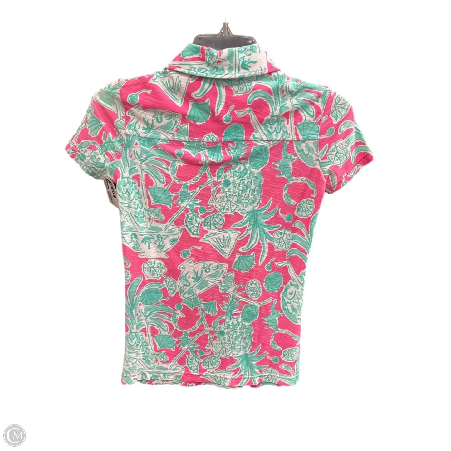 Top Short Sleeve Designer By Lilly Pulitzer In Green & Pink, Size: Xs