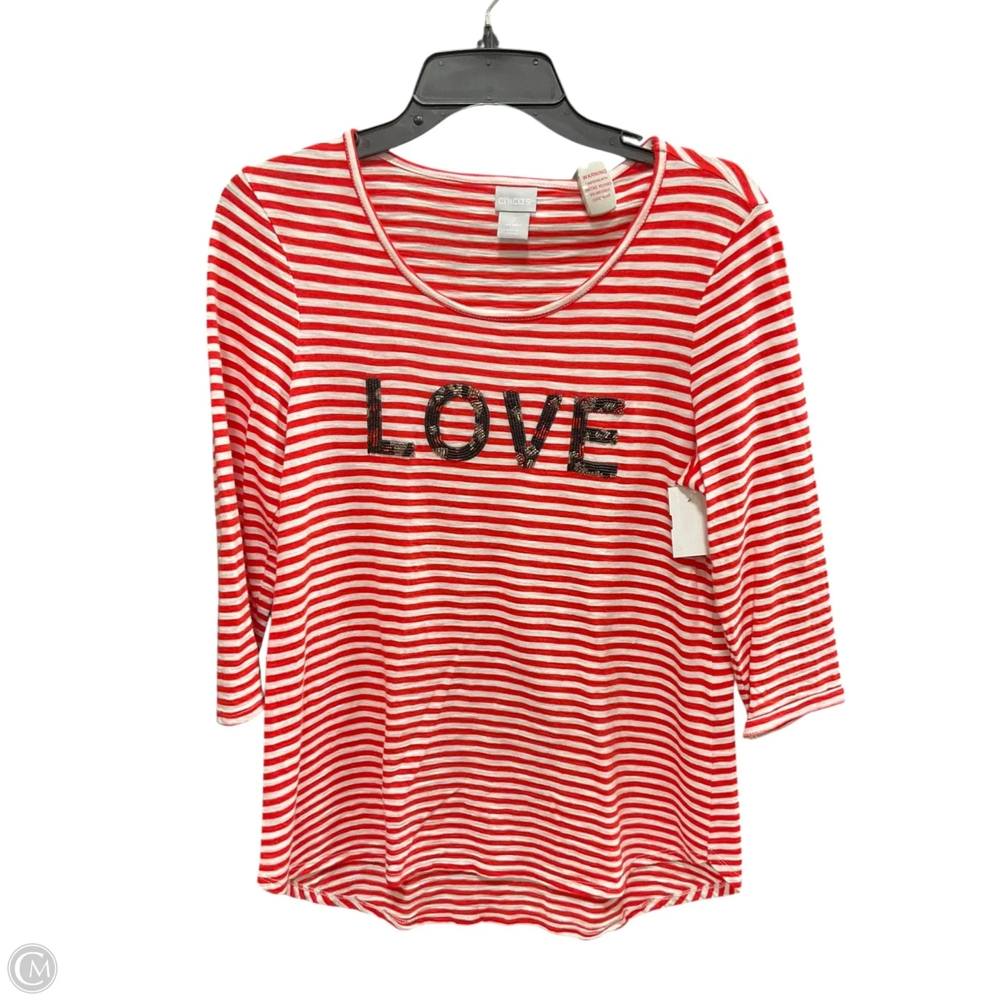 Top Long Sleeve By Chicos In Red & White, Size: S