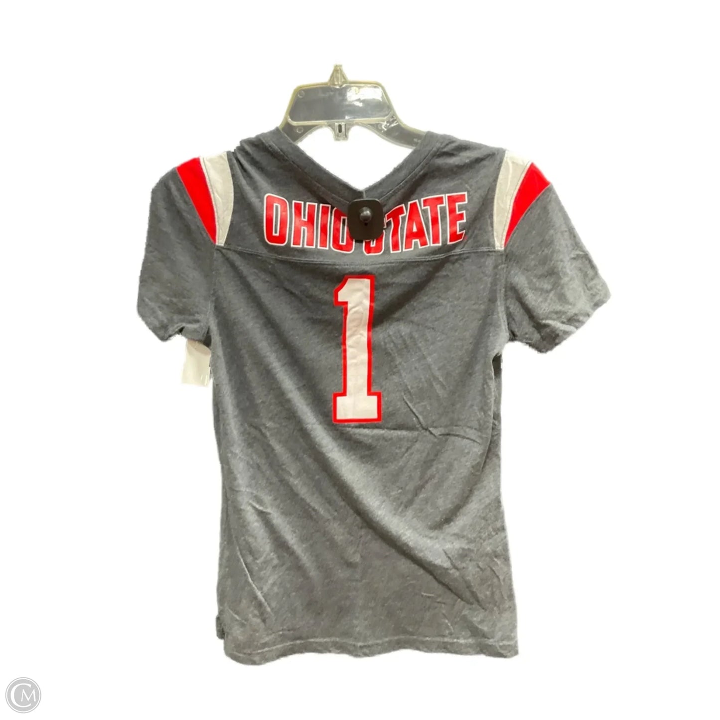 Athletic Top Short Sleeve By Nike Apparel In Grey & Red, Size: M