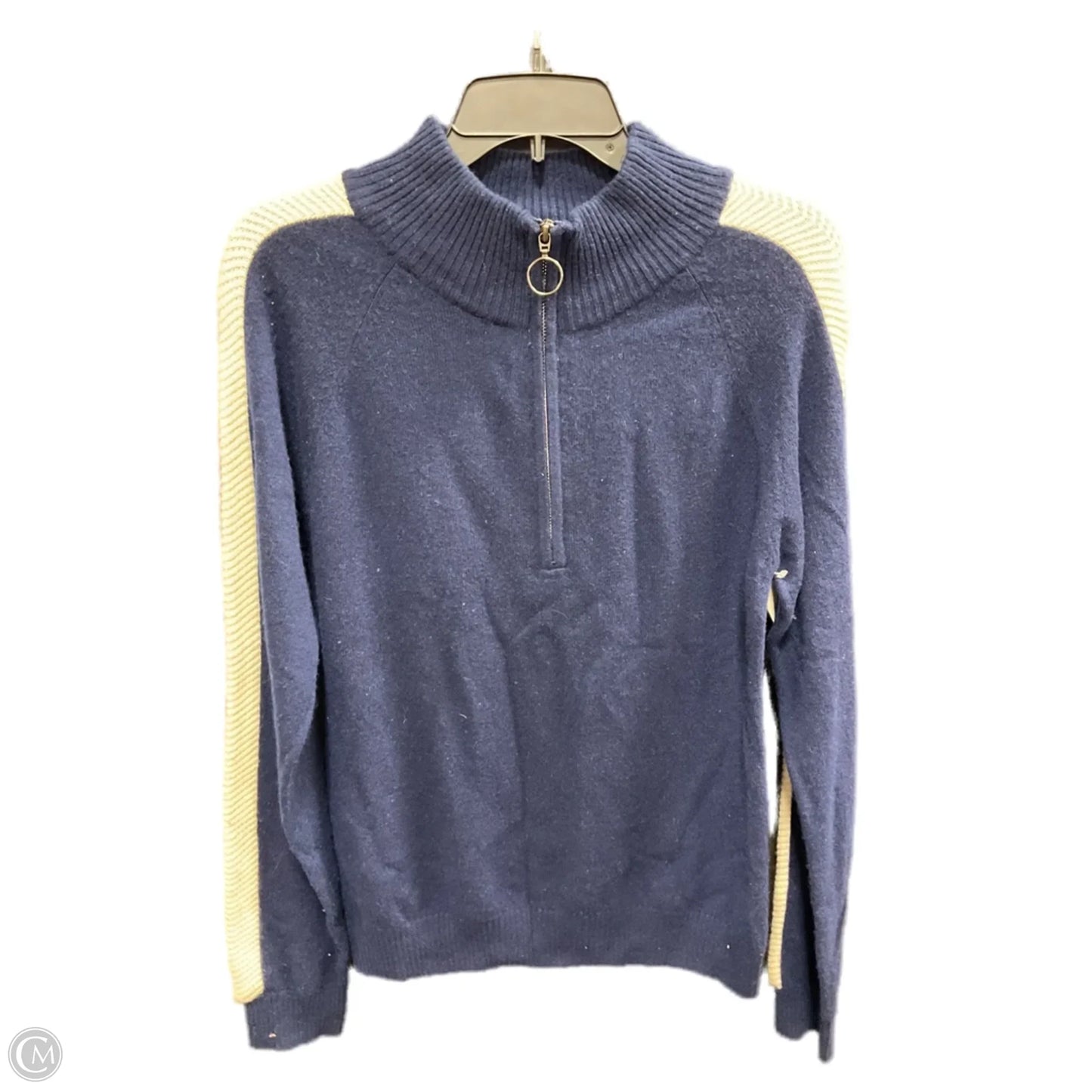 Sweater Cardigan Cashmere By Clothes Mentor In Blue & Cream, Size: S