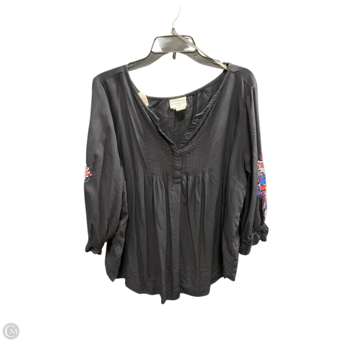 Top 3/4 Sleeve By Liz Claiborne In Black, Size: 1x