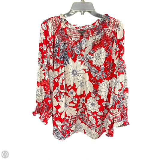 Top Long Sleeve By Talbots In Red & White, Size: 2x