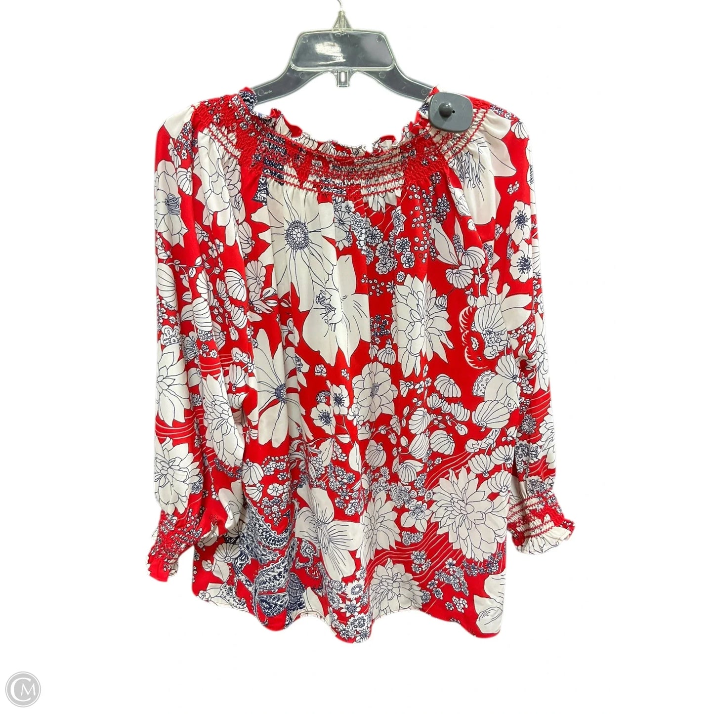 Top Long Sleeve By Talbots In Red & White, Size: 2x