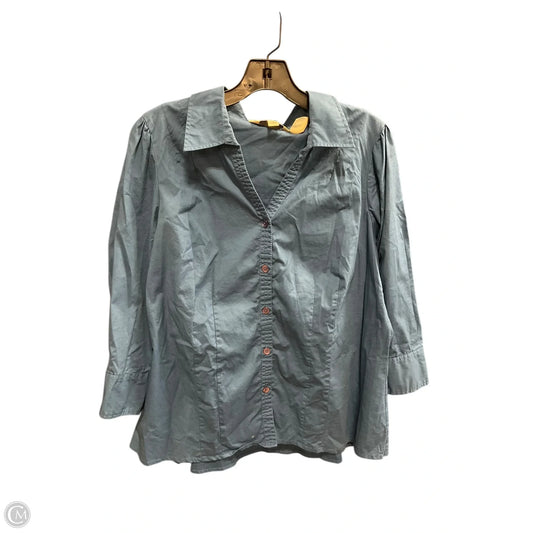 Blouse 3/4 Sleeve By St Johns Bay In Blue, Size: Xl