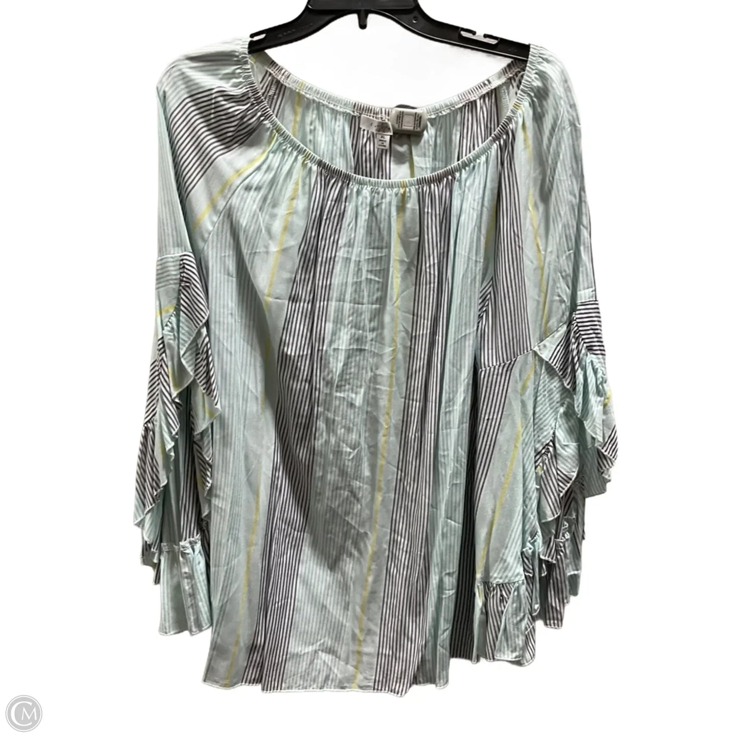 Top 3/4 Sleeve By Fever In Green & Yellow, Size: Xl