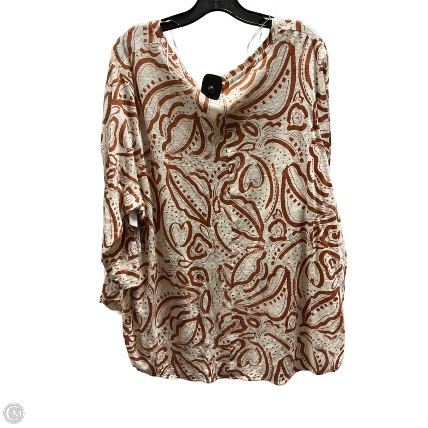 Top 3/4 Sleeve By C And C In Brown & Cream, Size: 3x