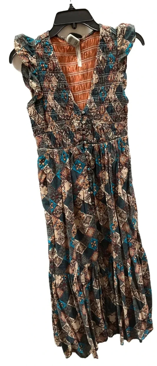 Dress Casual Midi By Anthropologie In Green & Red, Size: Xs