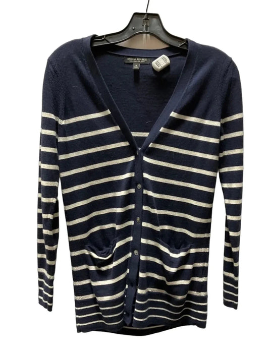Sweater Cardigan By Banana Republic In Blue & White, Size: S