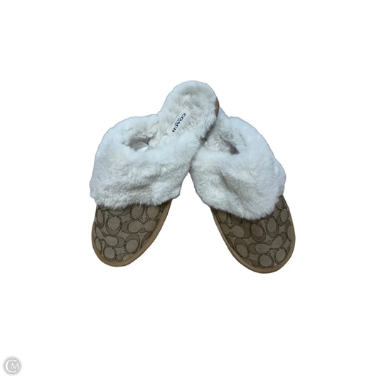 Slippers Designer By Coach In Brown & Cream