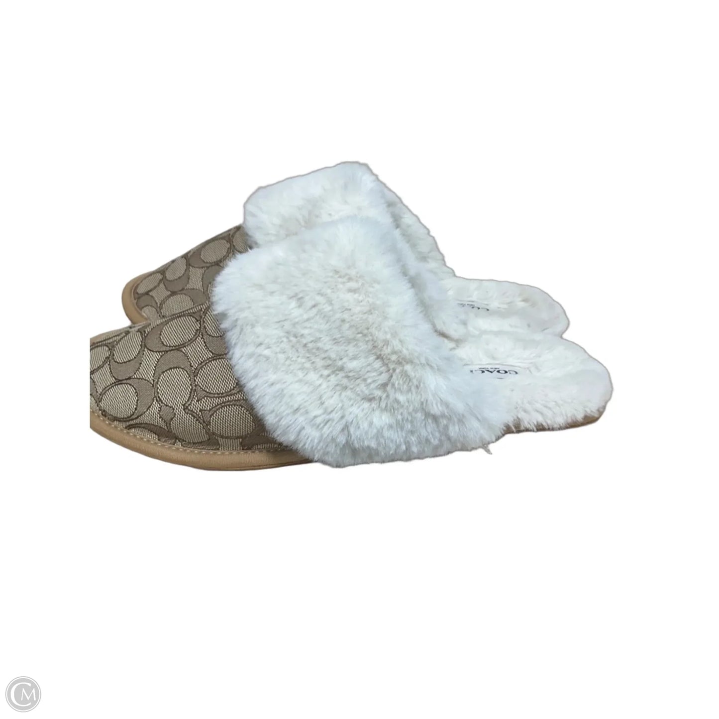 Slippers Designer By Coach In Brown & Cream