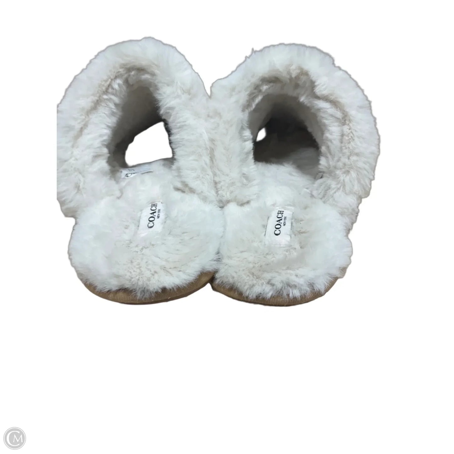 Slippers Designer By Coach In Brown & Cream
