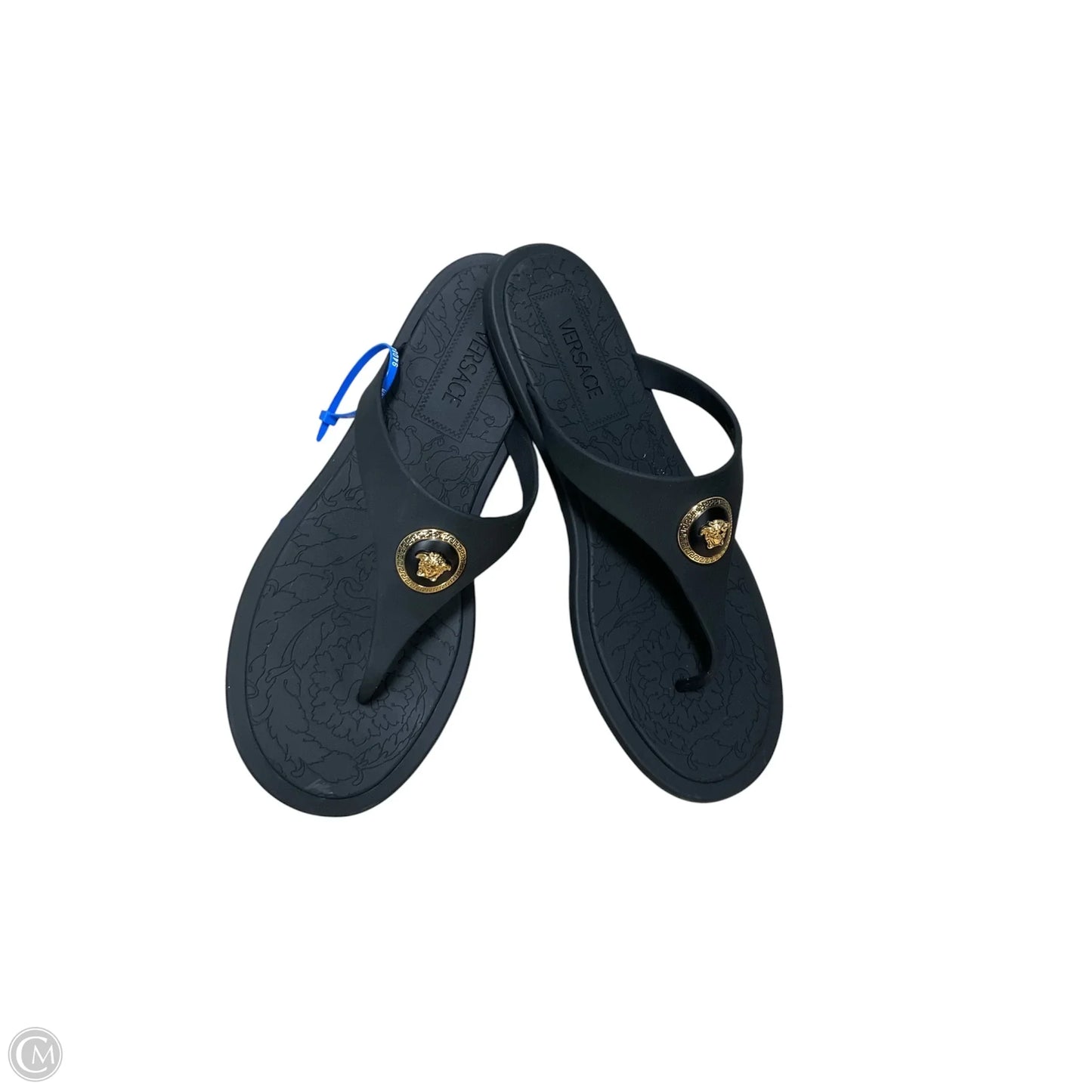 Sandals Luxury Designer By Versace In Black, Size: 9