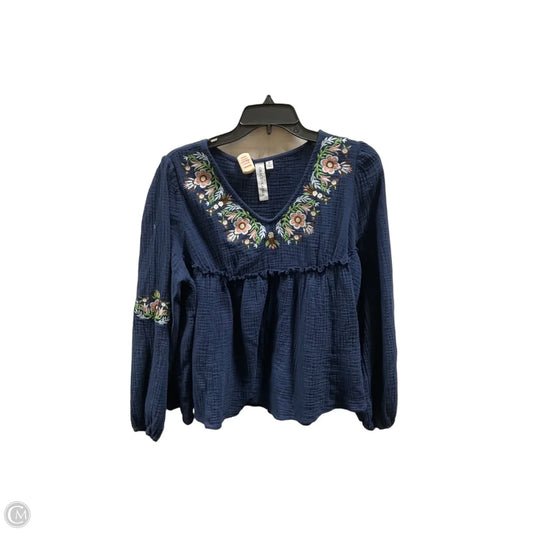 Top Long Sleeve By Grace + Karma In Navy, Size: S