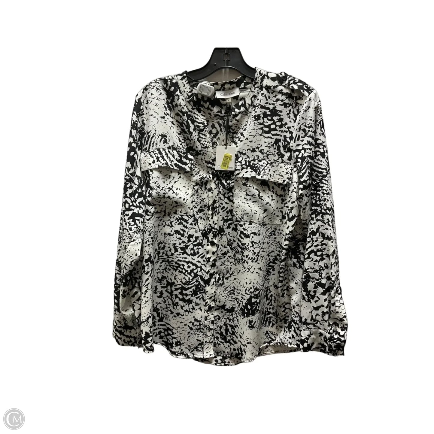 Top Long Sleeve By Calvin Klein In Black & White, Size: M