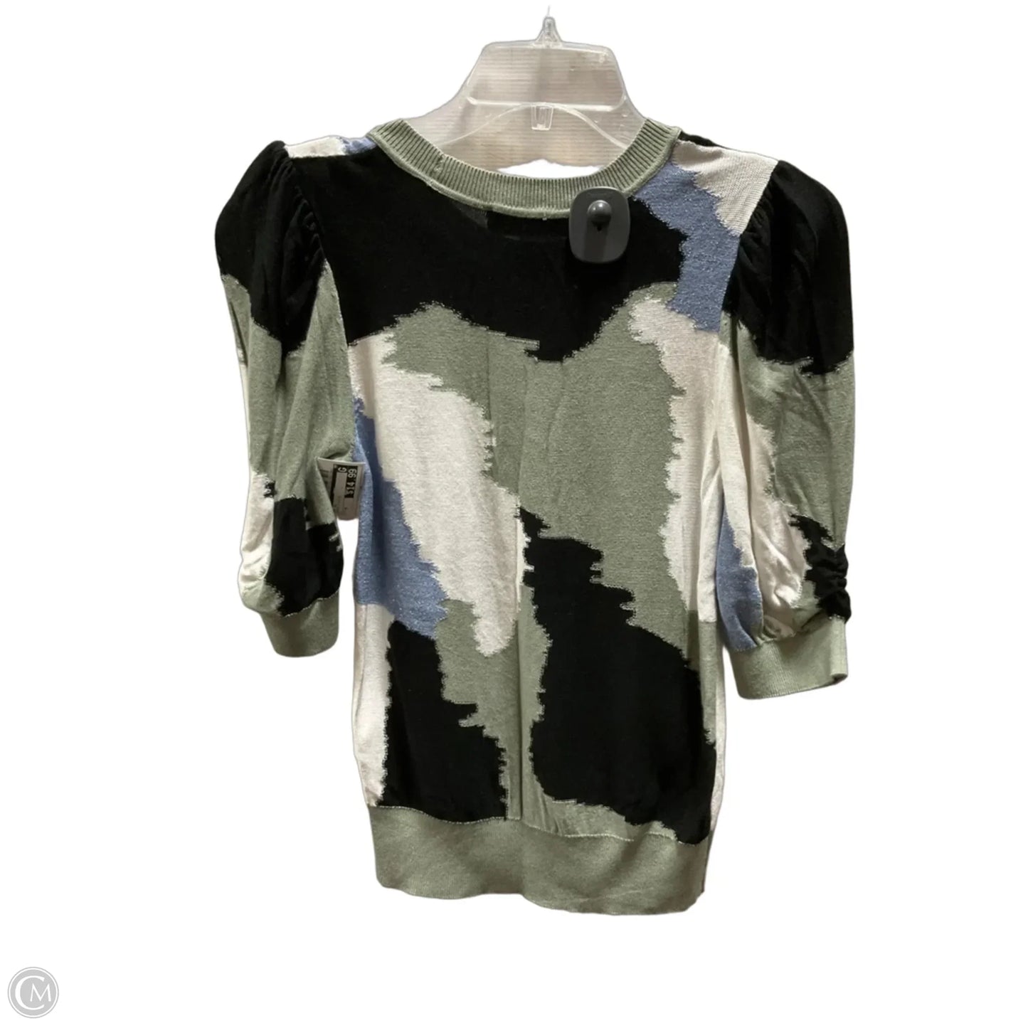 Top Short Sleeve By Dkny In Green & White, Size: M